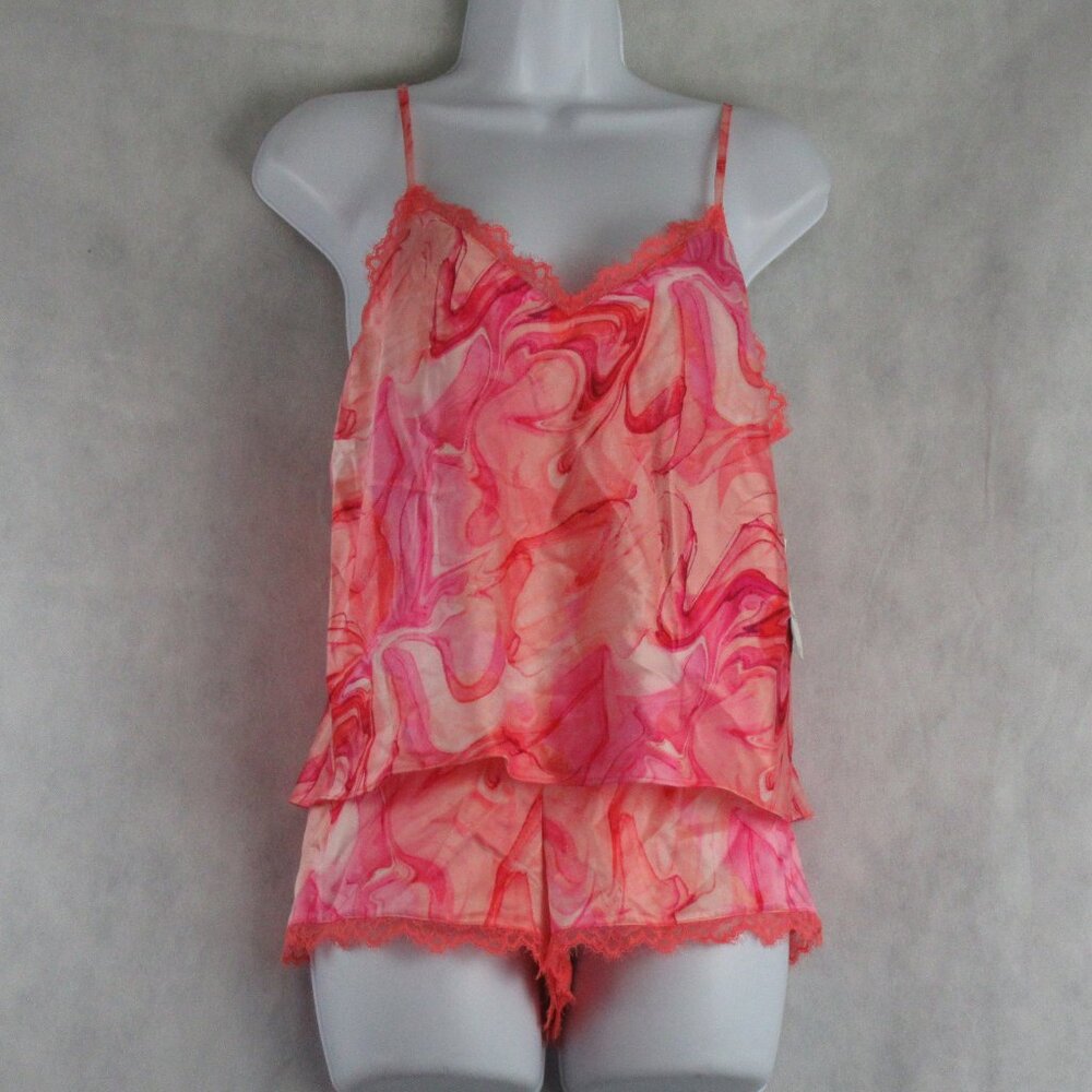 INC Women's 2-Piece Lace-Trim Cami Shorts Pajama Set, Marble Multicolor, Medium